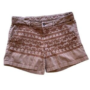 Anthropologie Pilcro Hyphen Shorts Embroidered Brown Chino 6" Inseam Size 34